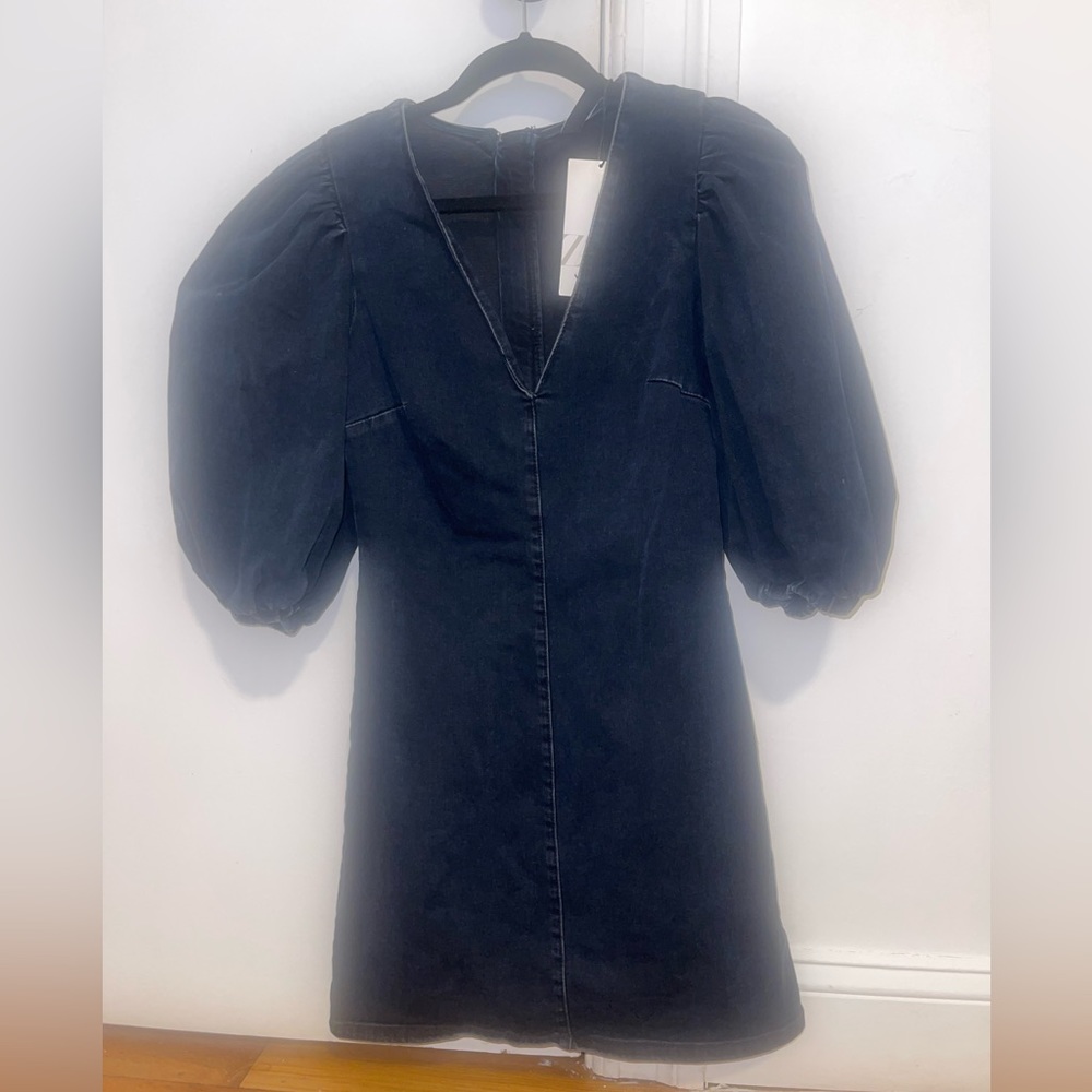 Zara puff sleeves denim dress